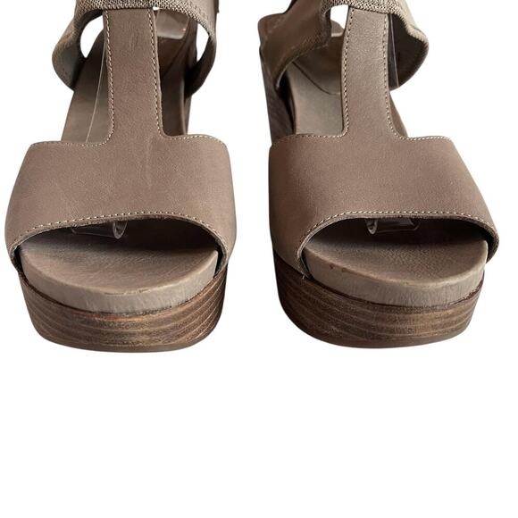 Eileen Fisher Shoes Womens Size 10 Taupe Wedge Sandals Platform Leather Elastic - Picture 5 of 12